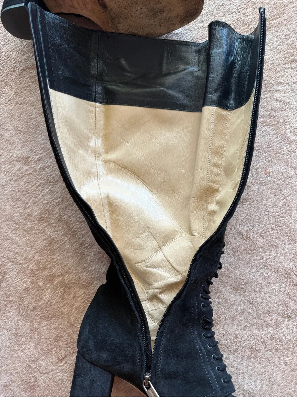 Theory Black Suede Over-the-Knee Lace-Up Boots